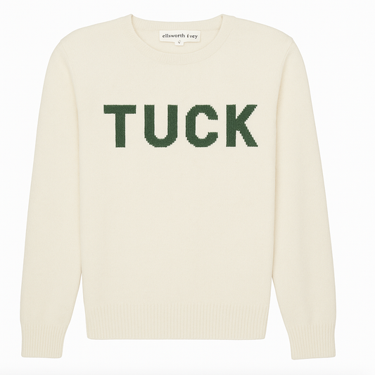 Tuck Knit Sweater - Ivory with Forest Green