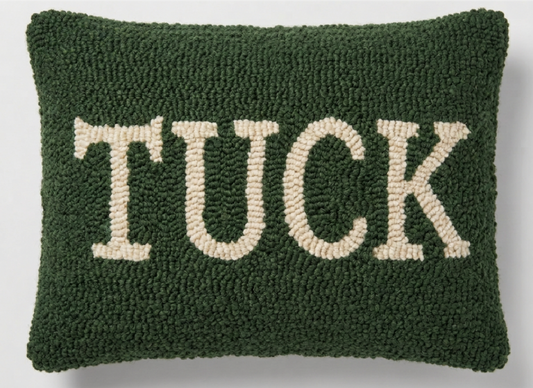 Tuck Hand-Hooked Wool Throw Pillow — Green