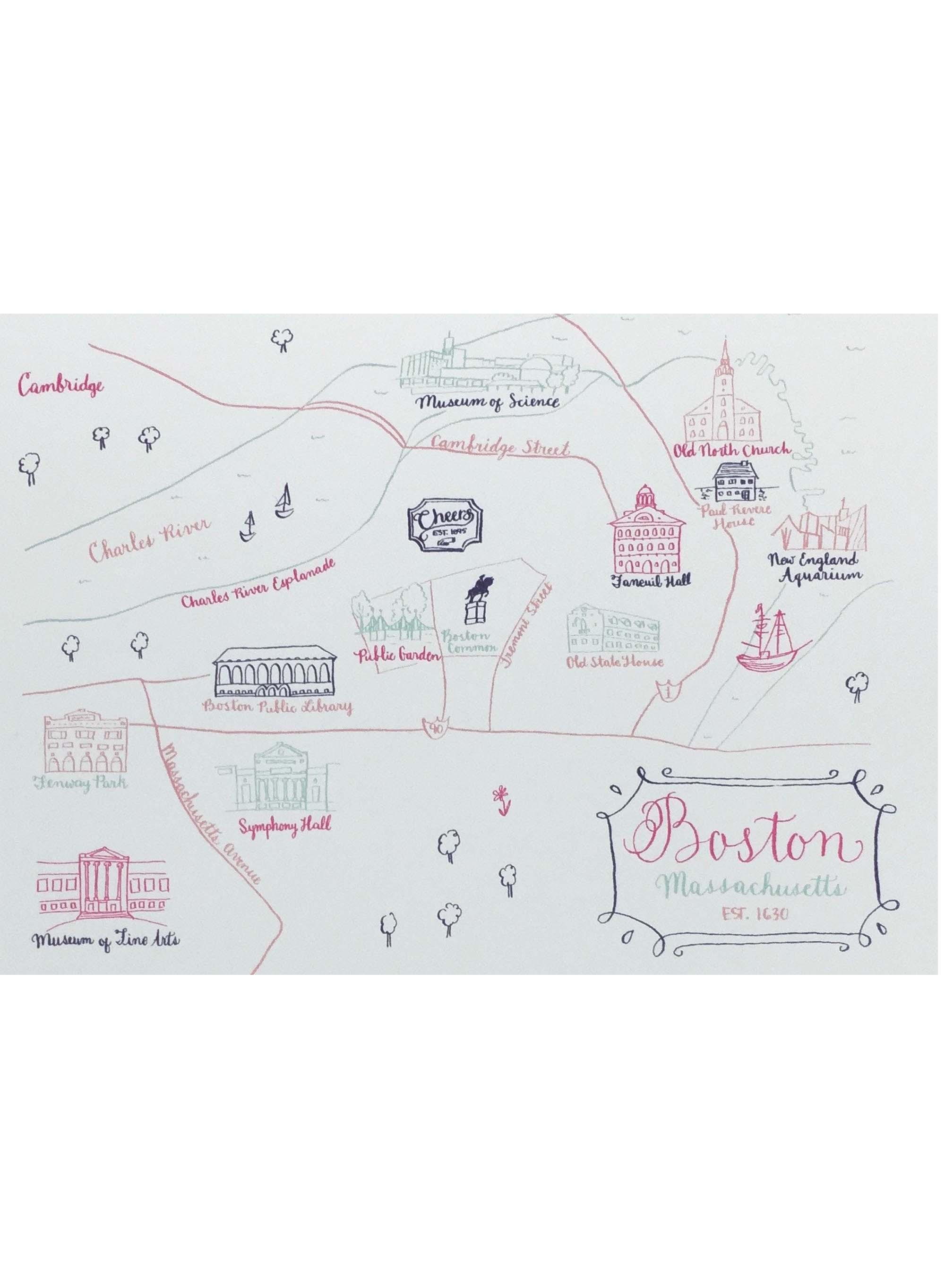 Boston Illustrated Map Print 8x10 TuckStuff